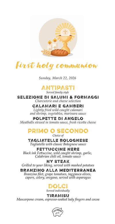 First Holy Communion menu with a golden chalice illustration