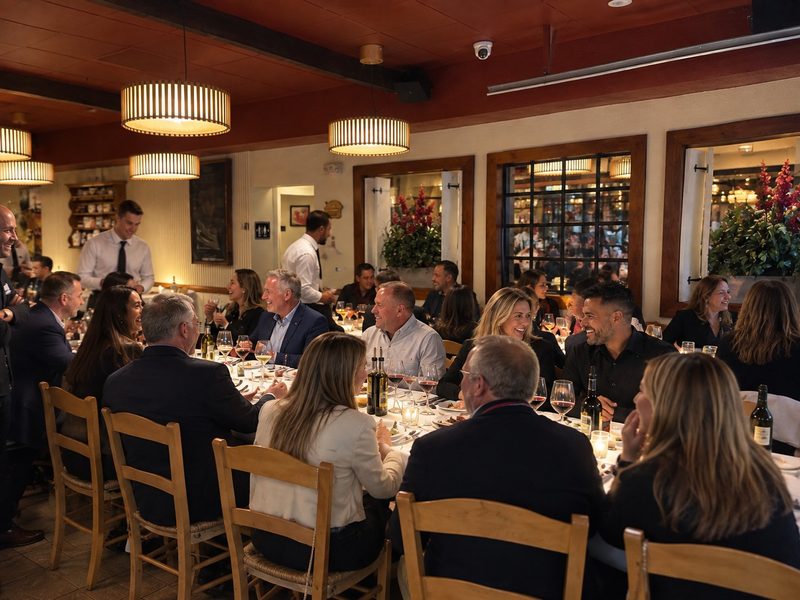 Guests at a group dinner at Salumeria 104 Atlantic Beach