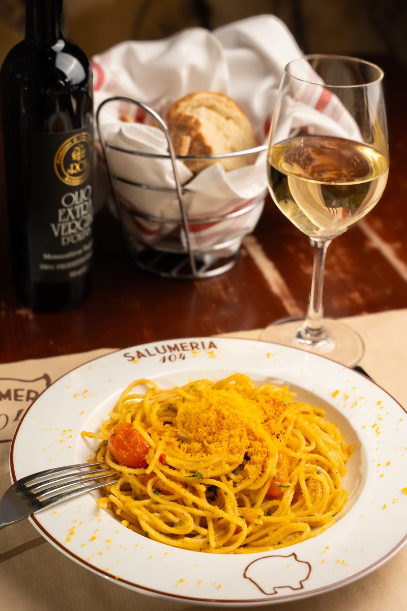 Spaghetti alla bottarga close-up at Salumeria 104 Coral Gables